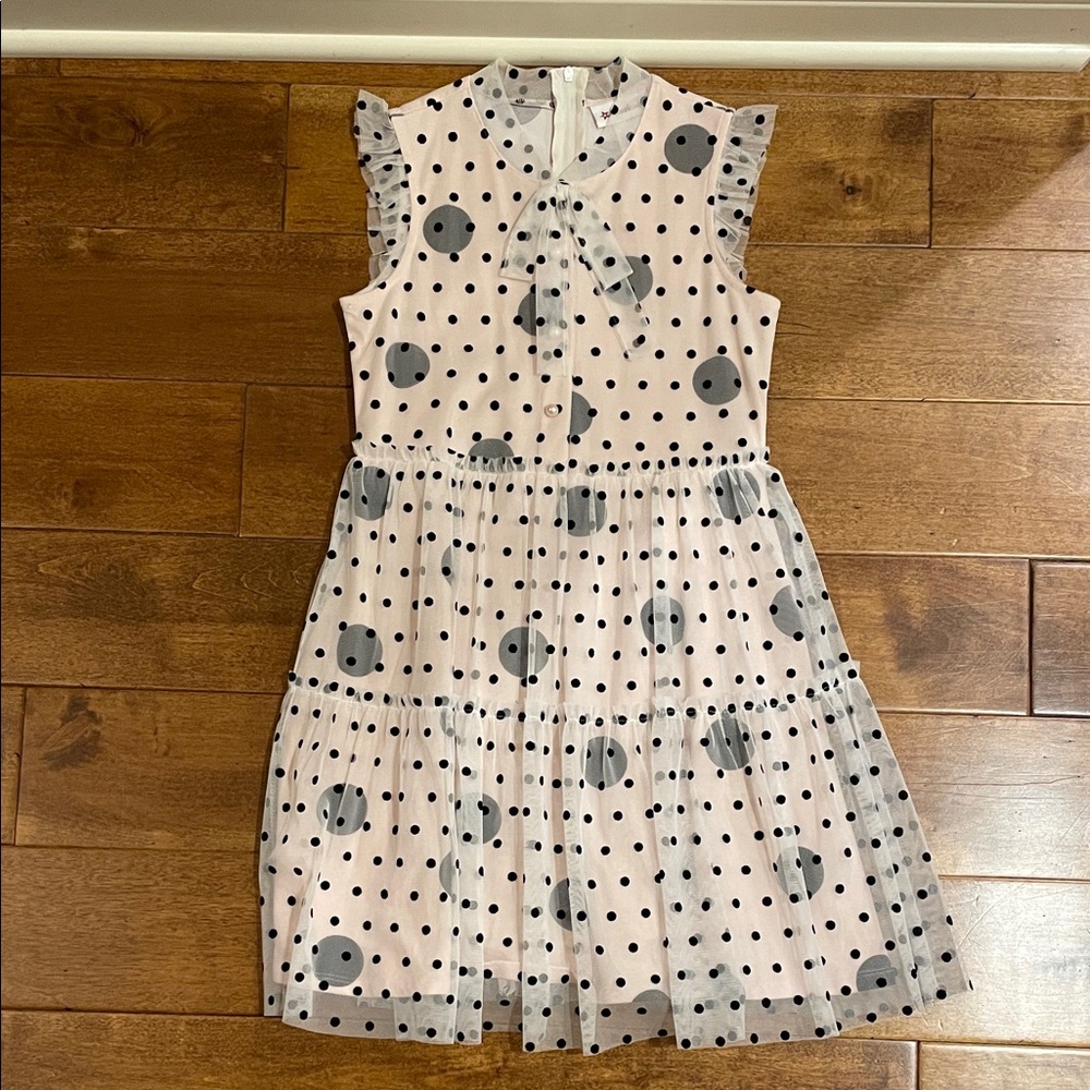 Girls' American Girl Blush Pink Polka Dot Tiered Dress with Bow Accent